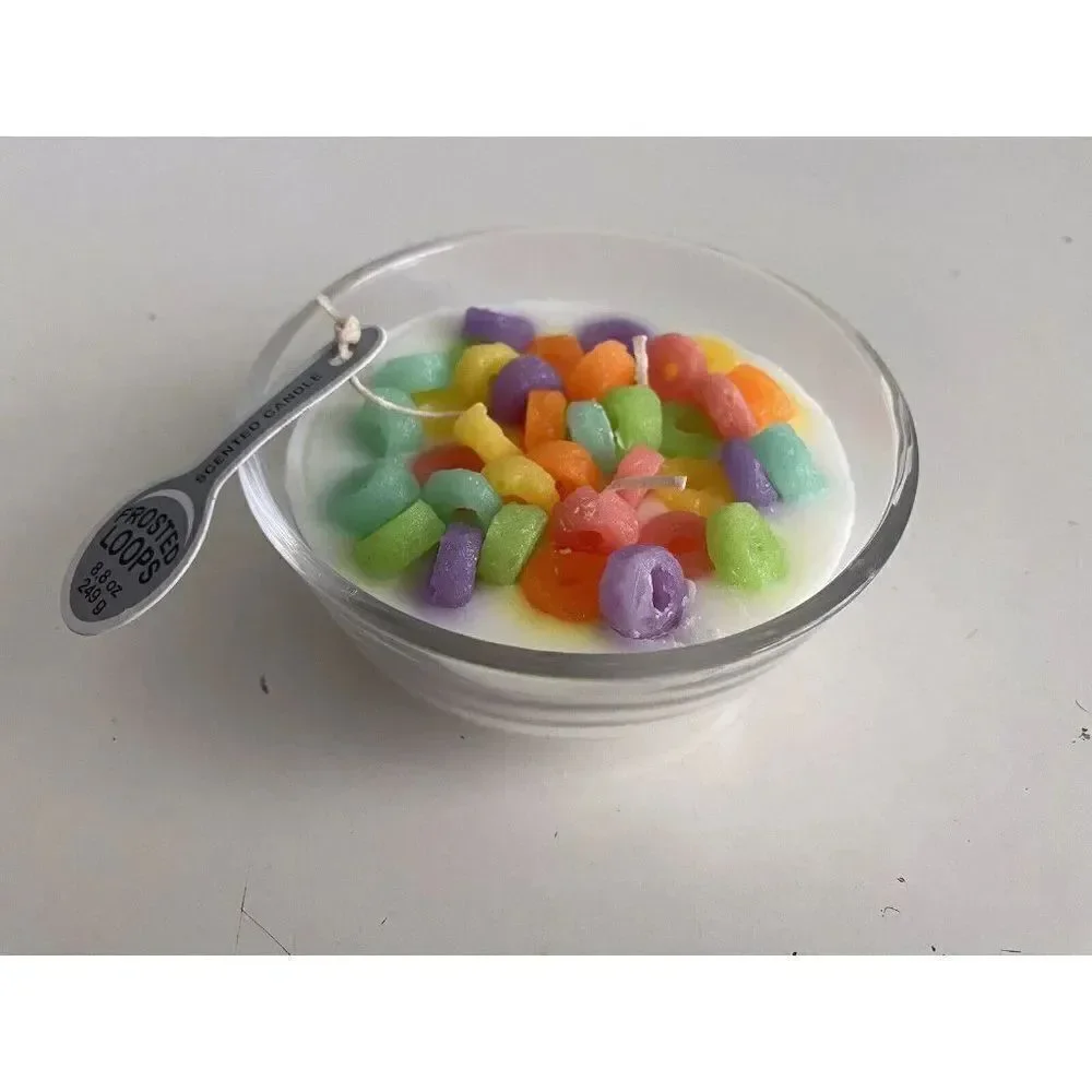 Fruit‎ Frosted Loops Scented Cereal Bowl Candle 3 Wick Genie HK Co. 8.8 Oz NEW